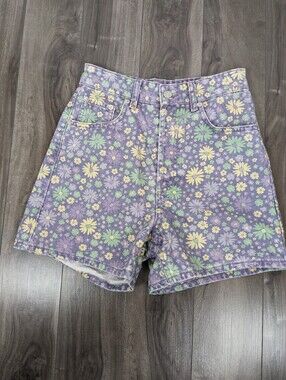 Zara Women's Jean Shorts Purple Floral Printed Denim Size 2